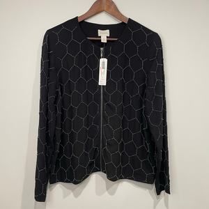 NWT Chicos Women Jacket Black Beaded Lined MSRP 139.00 Size 1